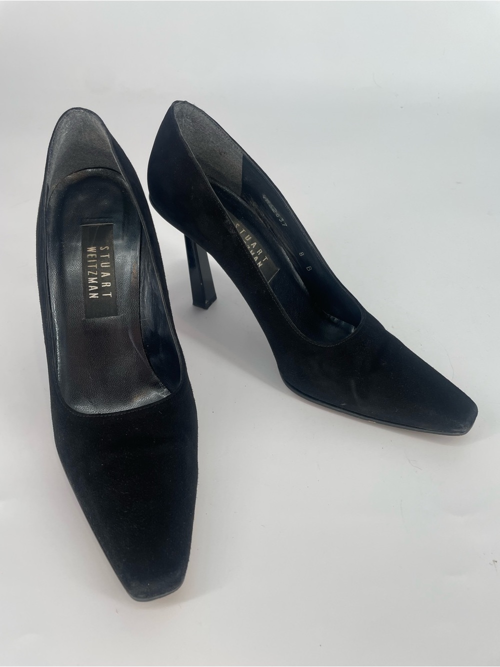 Vintage Stuart Weitzman Black Classic Suede Tapered Square To High Heels